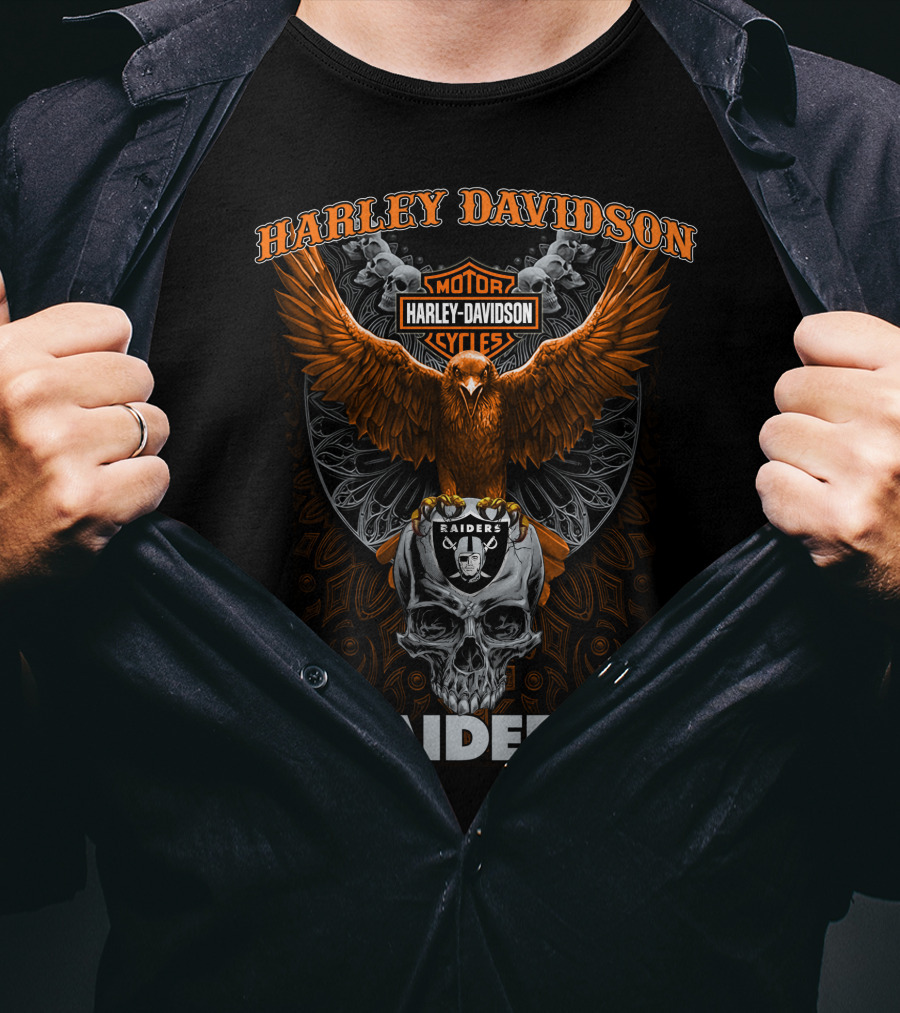 Harley Davidson Motor Cycles Raiders Eagle Skull Las Vegas Raiders Nfl T-Shirt