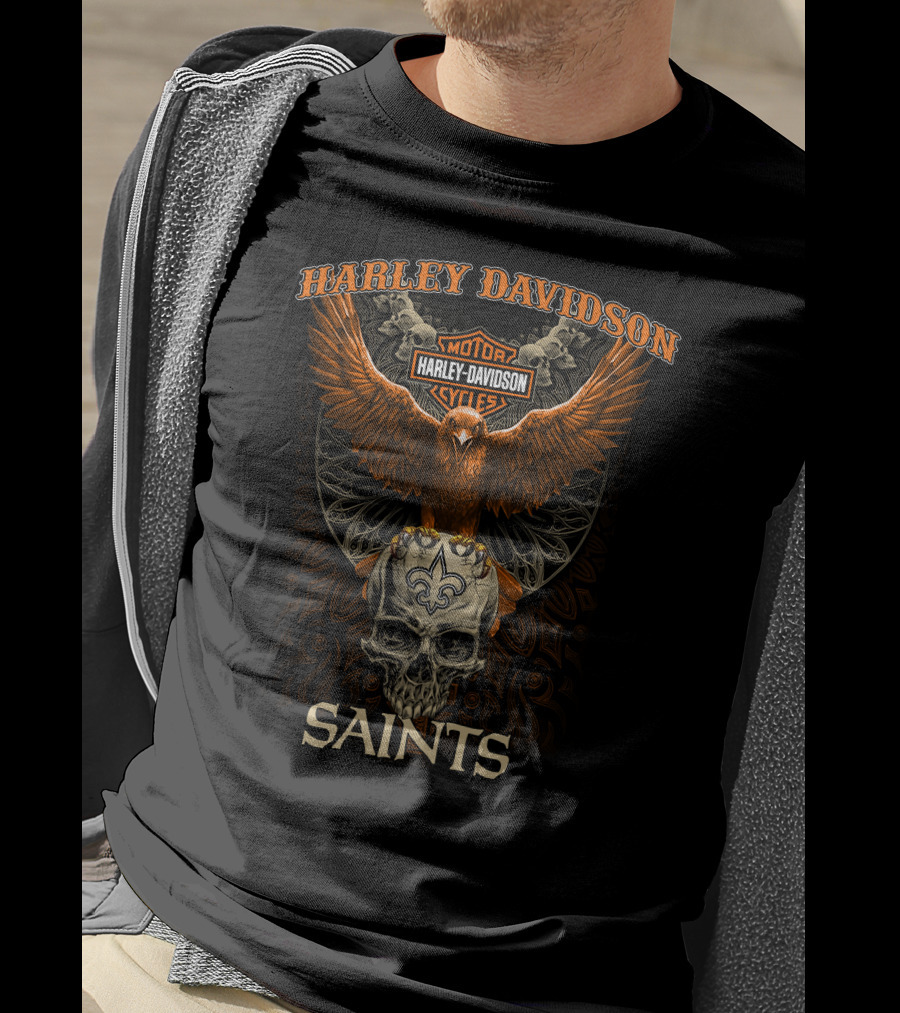 Harley Davidson Motorcycles New Orleans Saints Skull Eagle T-Shirt