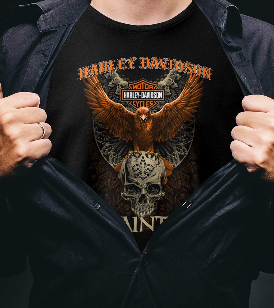 Harley Davidson Motorcycles New Orleans Saints Skull Eagle T-Shirt
