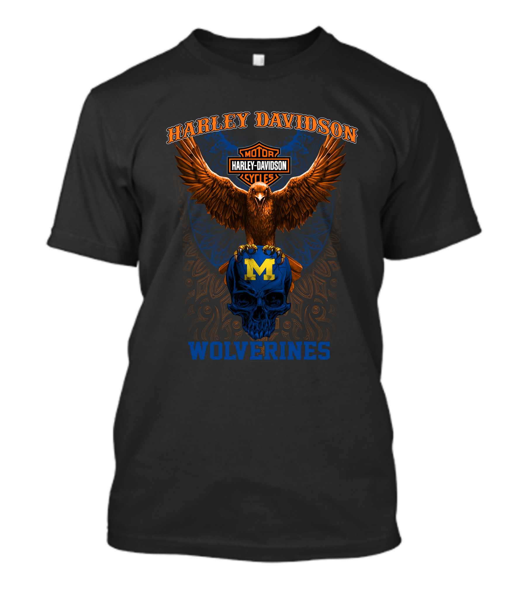 Harley Davidson Motorcycles Michigan Wolverines Eagle Skull T-Shirt