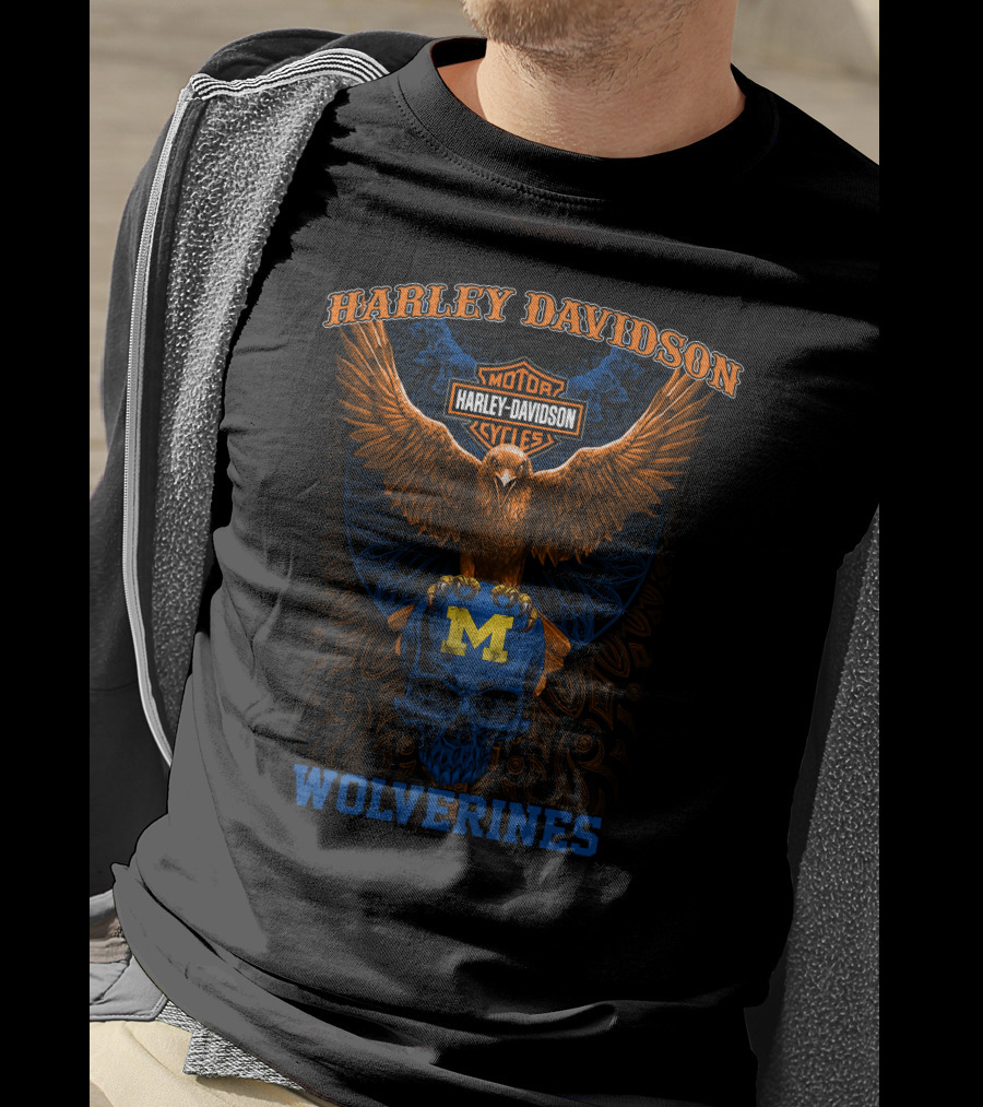 Harley Davidson Motorcycles Michigan Wolverines Eagle Skull T-Shirt