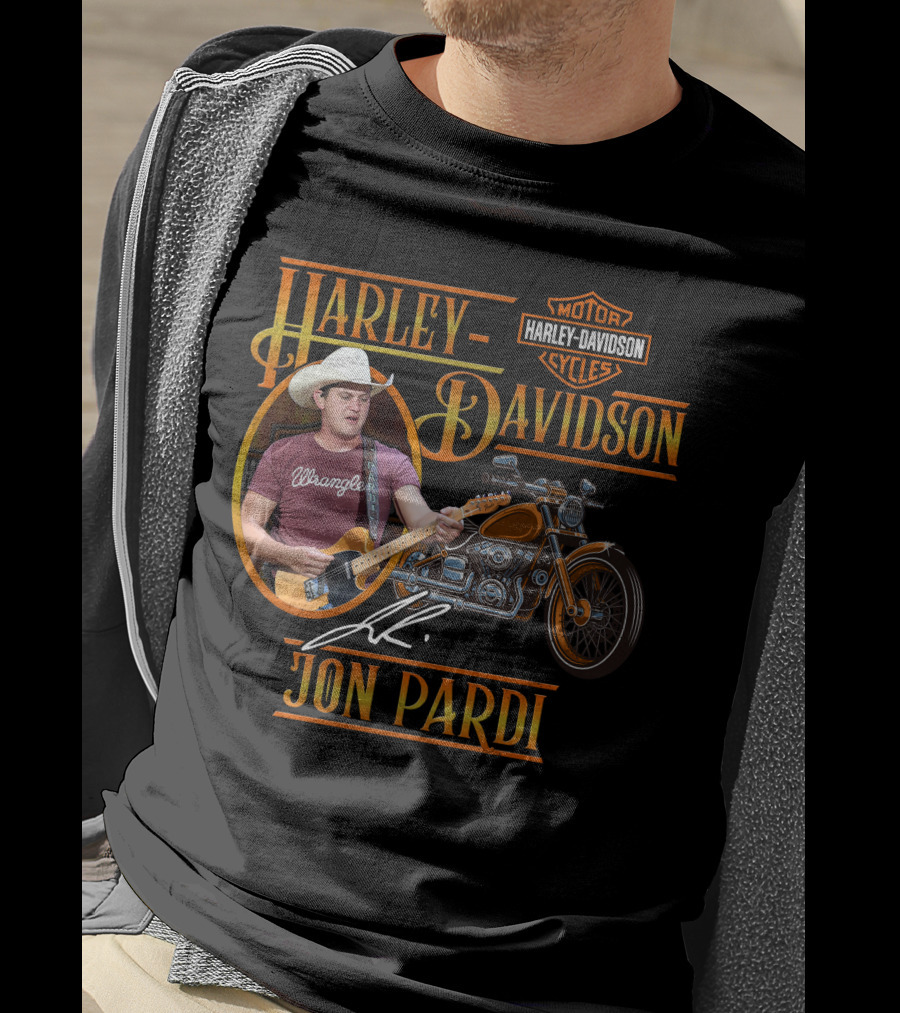 Harley Davidson Motor Cycles Jon Pardi Wrangler Guitar Signature T-Shirt