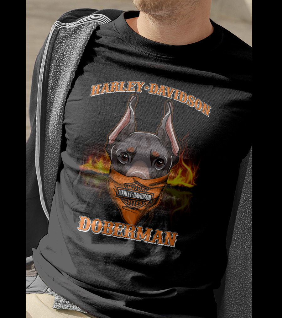 Harley Davidson Doberman Motorcycles Flames T-Shirt