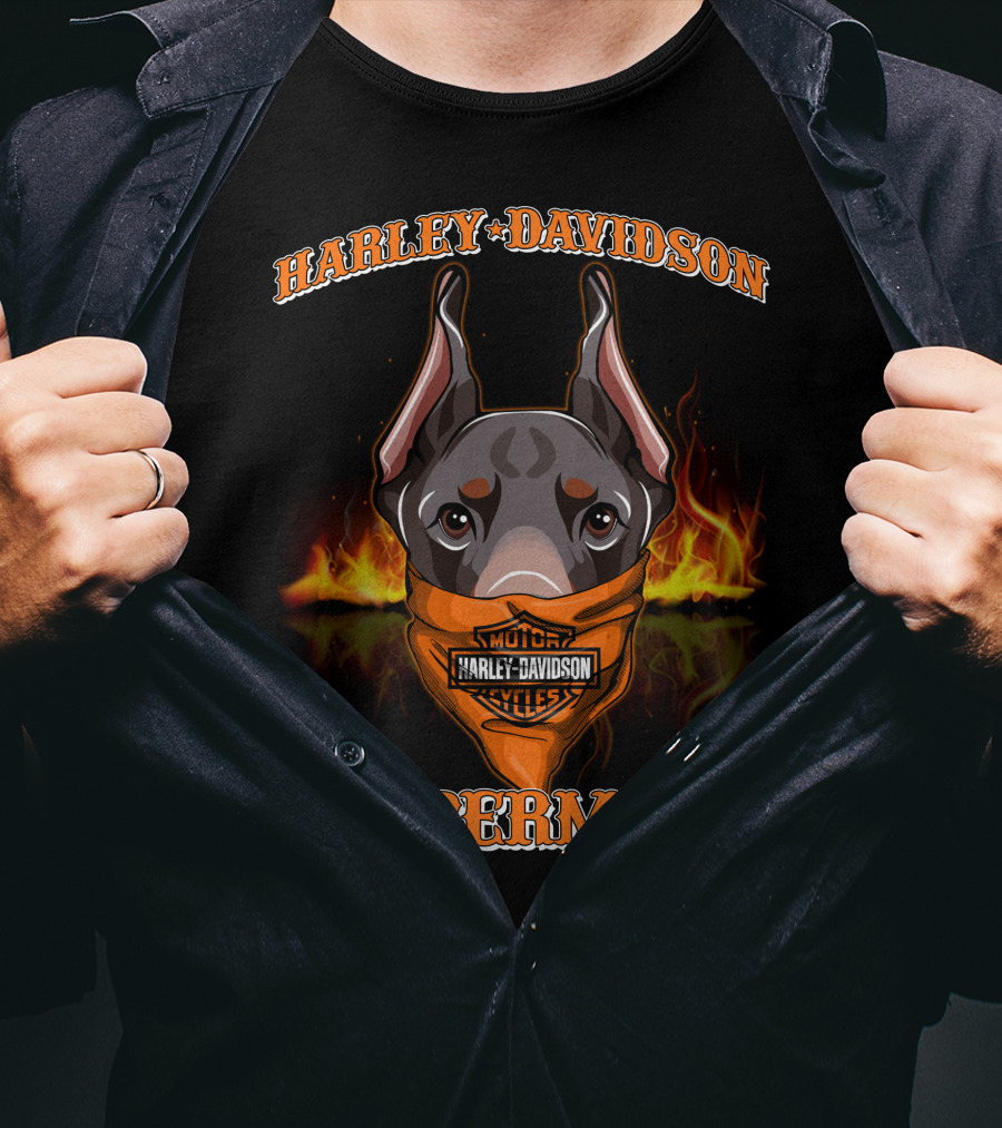 Harley Davidson Doberman Motorcycles Flames T-Shirt