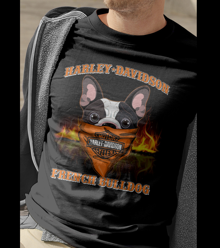 Harley Davidson French Bulldog With Flaming Bandana T-Shirt
