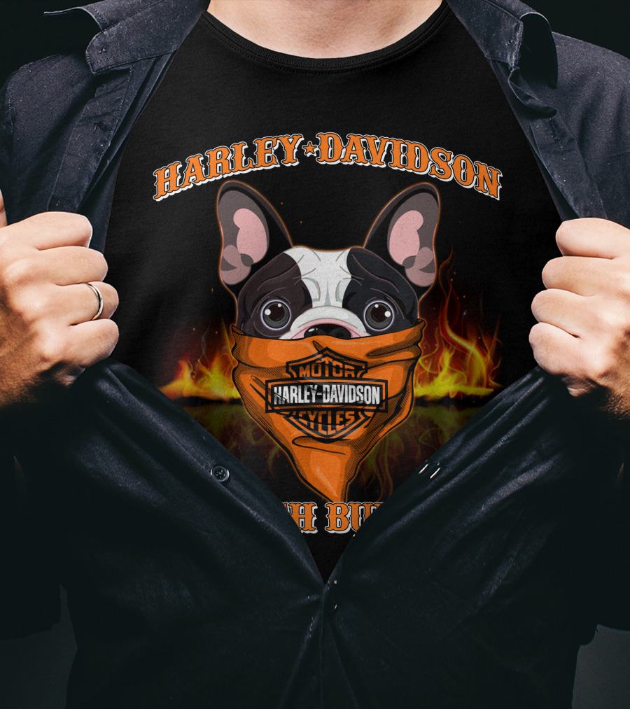 Harley Davidson French Bulldog With Flaming Bandana T-Shirt