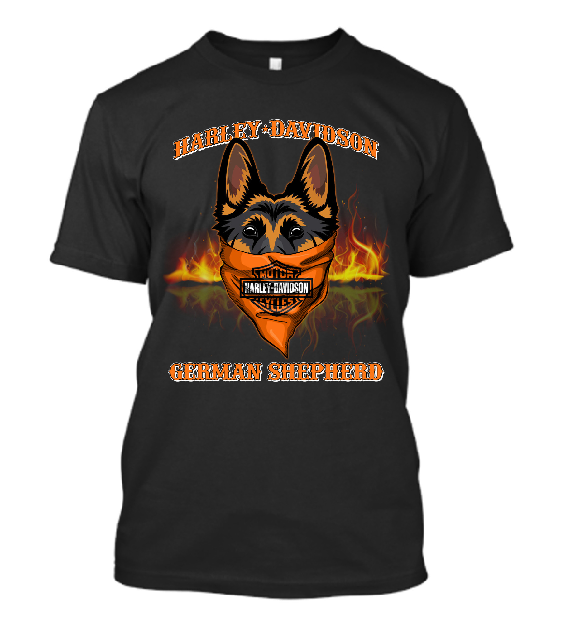 Harley Davidson Motor Cycles German Shepherd Flames T-Shirt