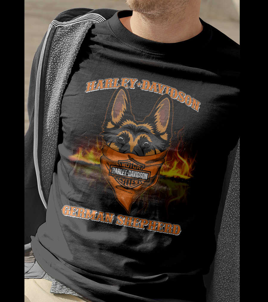 Harley Davidson Motor Cycles German Shepherd Flames T-Shirt