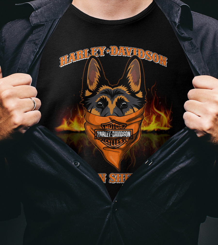 Harley Davidson Motor Cycles German Shepherd Flames T-Shirt