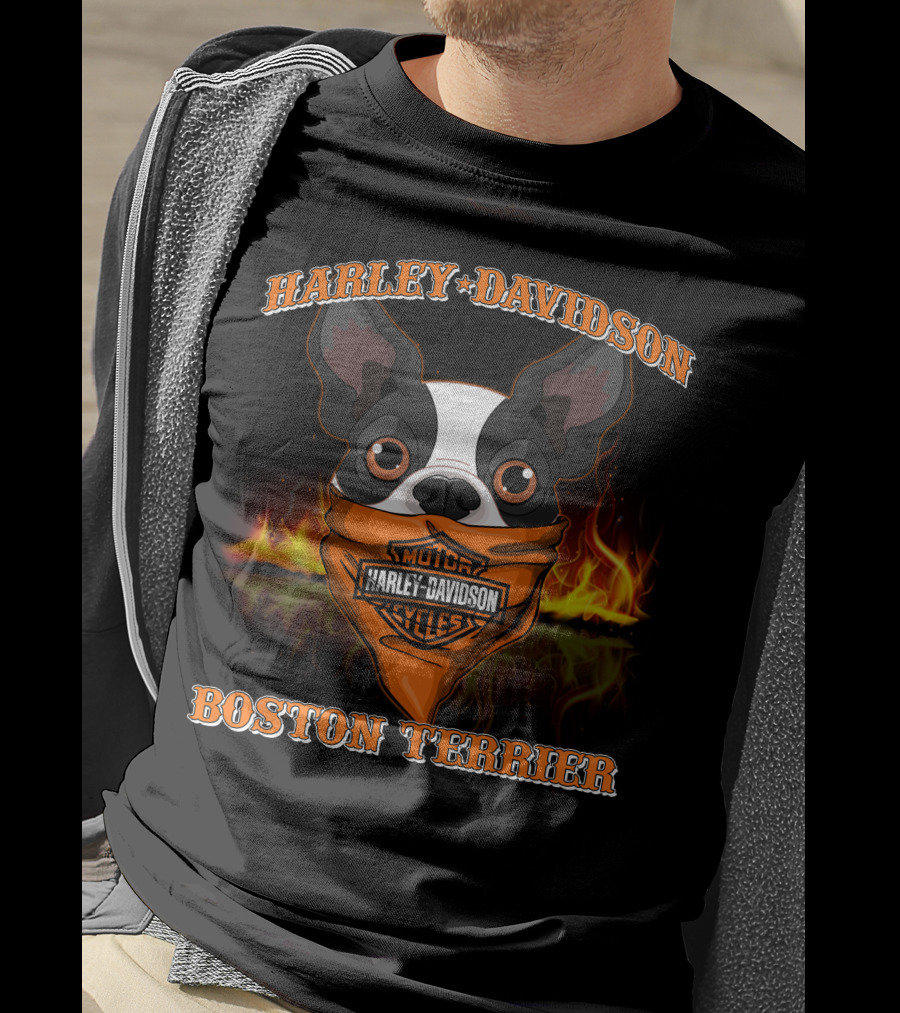 Harley Davidson Boston Terrier Motorcycles Flame T-Shirt