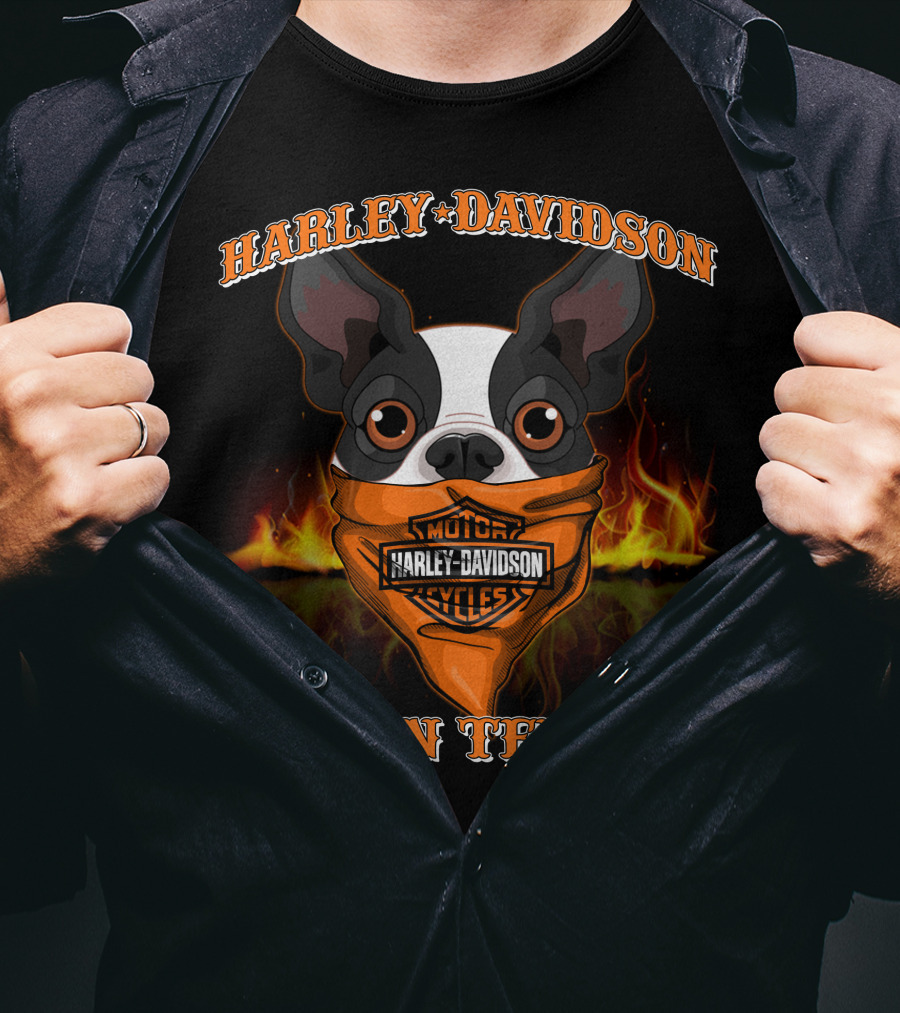 Harley Davidson Boston Terrier Motorcycles Flame T-Shirt