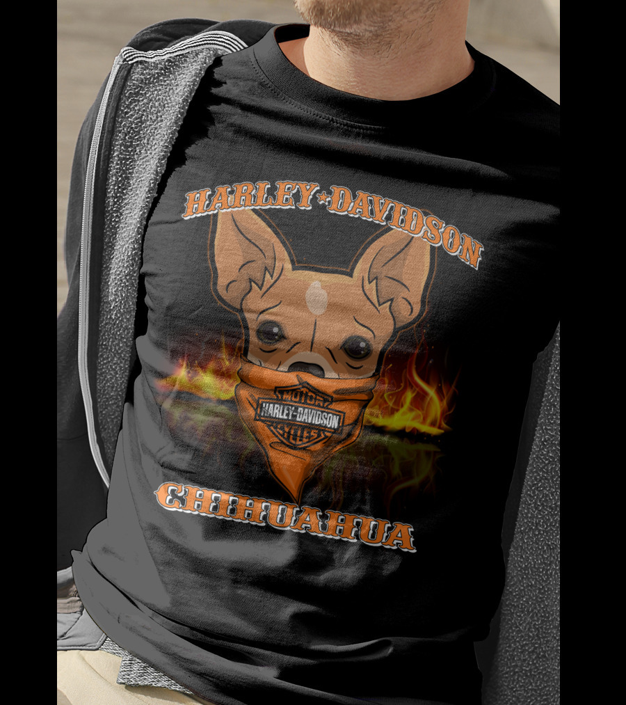 Harley Davidson Motor Cycles Chihuahua Flames T-Shirt