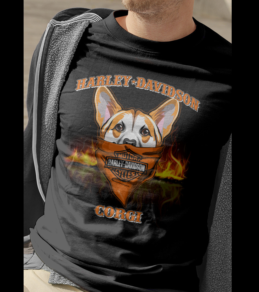 Harley Davidson Corgi Motorcycles Flame Bandana T-Shirt
