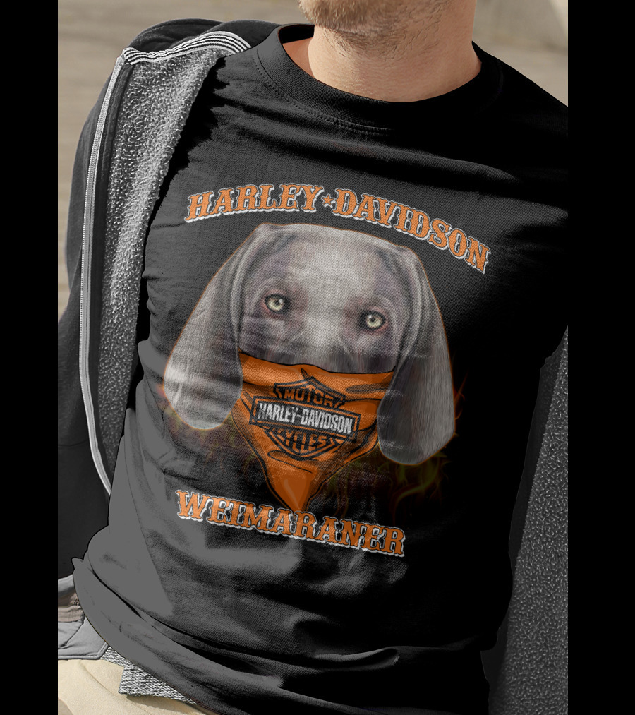 Harley Davidson Weimaraner Dog With Bandana T-Shirt