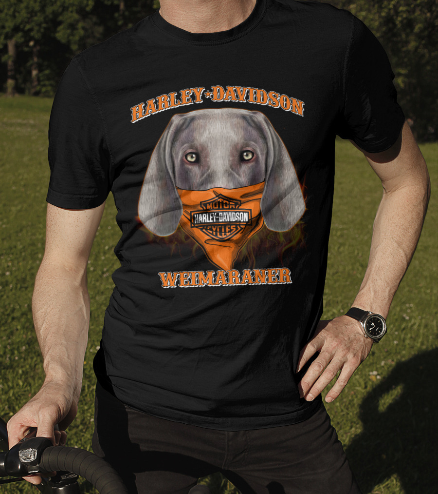 Harley Davidson Weimaraner Dog With Bandana T-Shirt