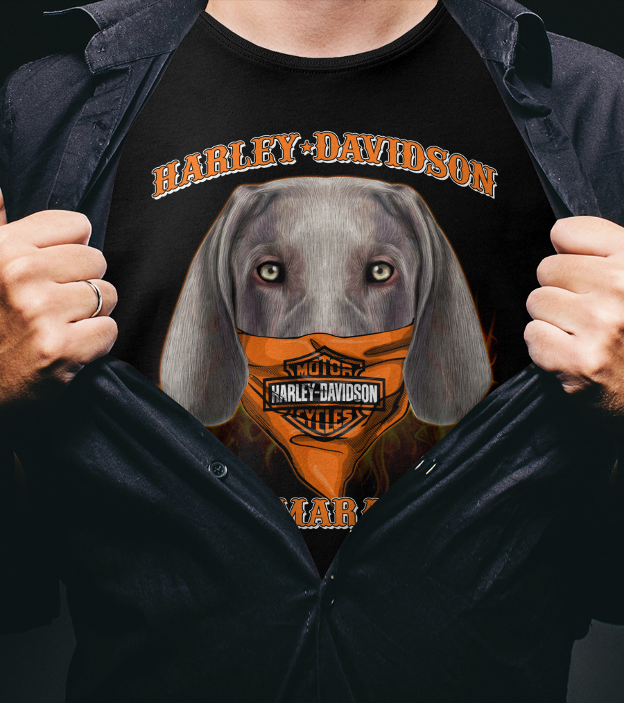 Harley Davidson Weimaraner Dog With Bandana T-Shirt