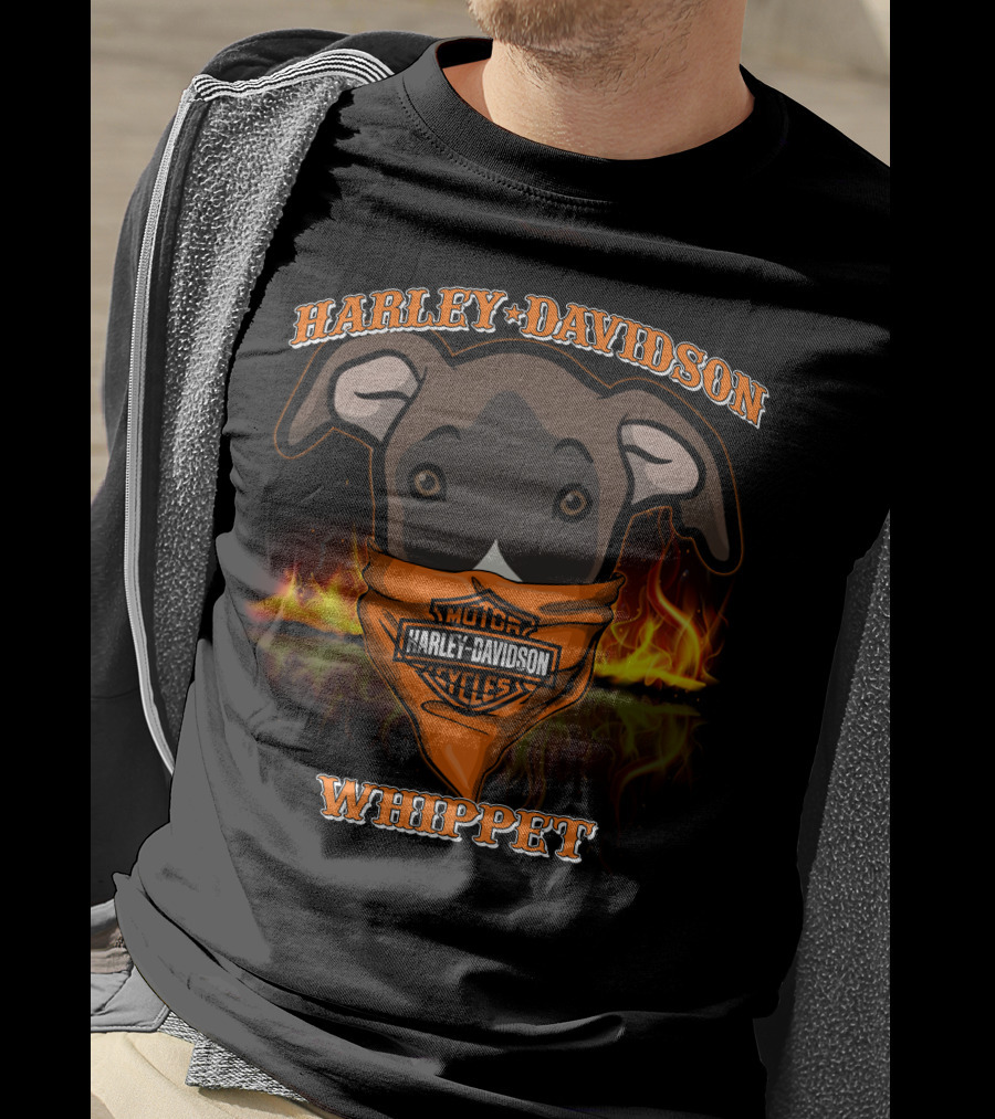 Harley Davidson Whippet Dog Bandana Flames T-Shirt