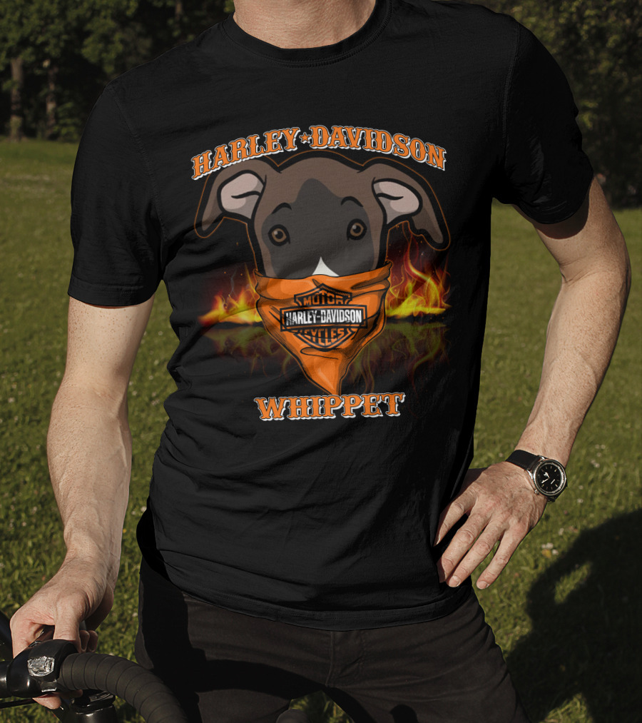 Harley Davidson Whippet Dog Bandana Flames T-Shirt