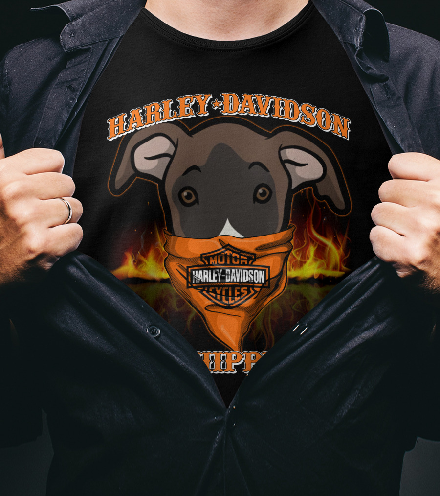 Harley Davidson Whippet Dog Bandana Flames T-Shirt