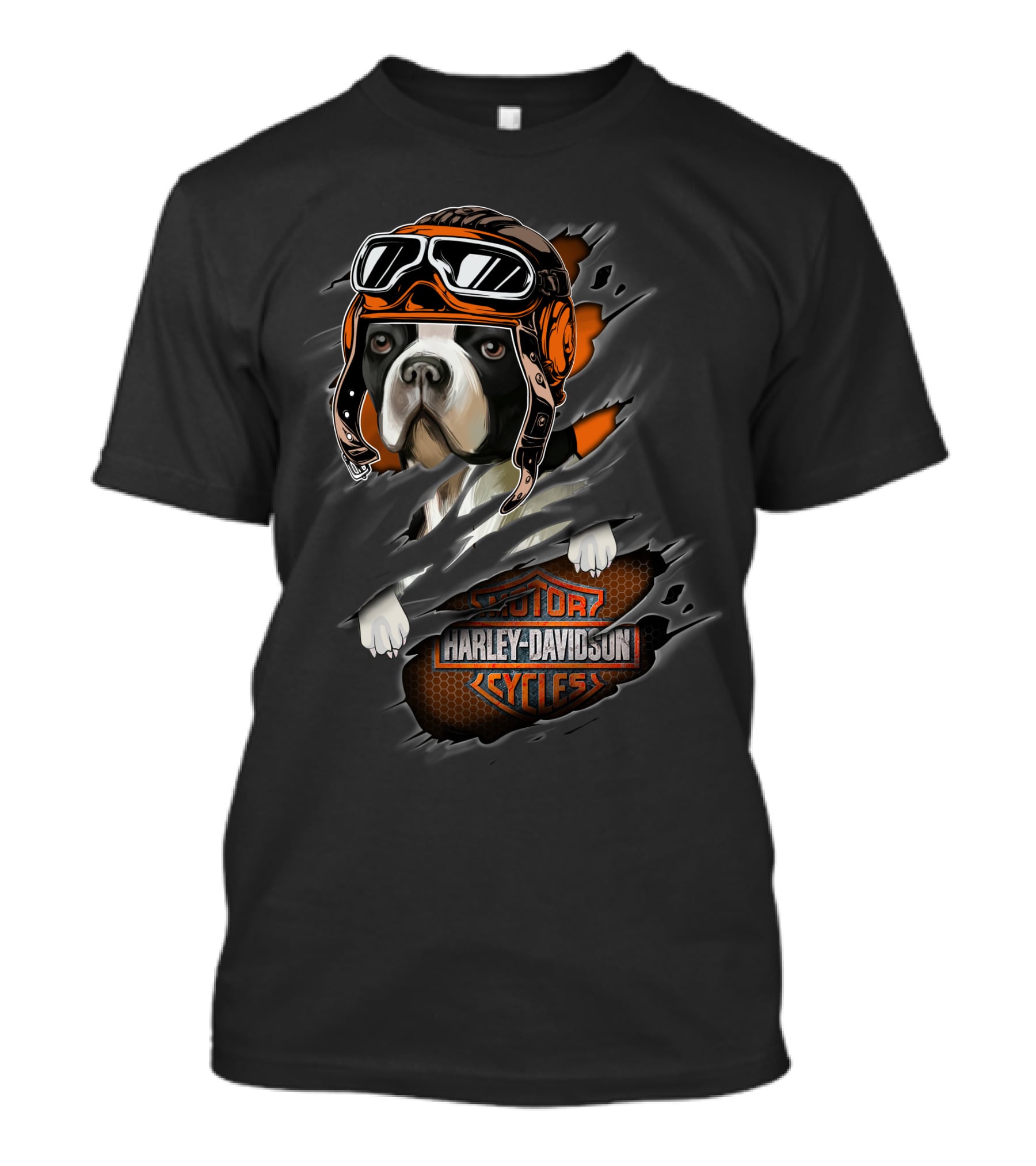 Boston Terrier Harley Davidson Cycles Vintage Aviator Helmet T-Shirt
