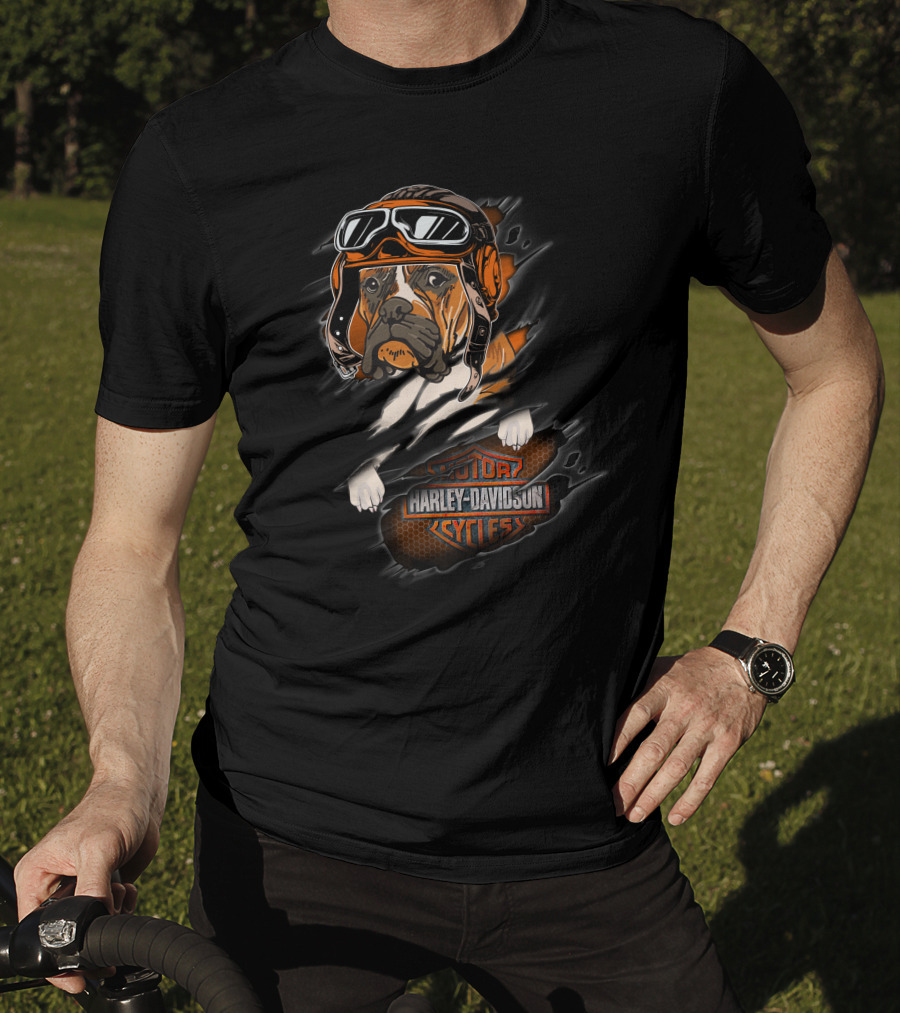 Boxer Harley Davidson Cycles Goggles And Helmet Dog T-Shirt