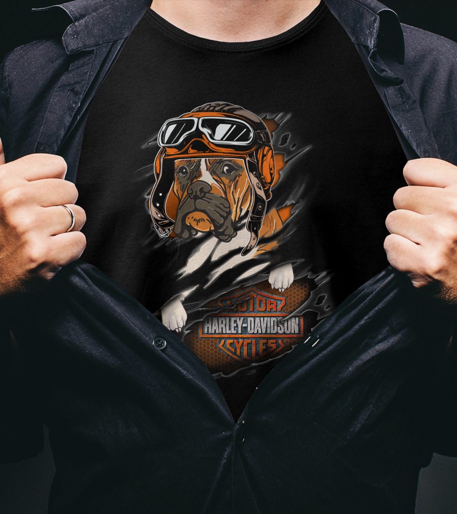 Boxer Harley Davidson Cycles Goggles And Helmet Dog T-Shirt