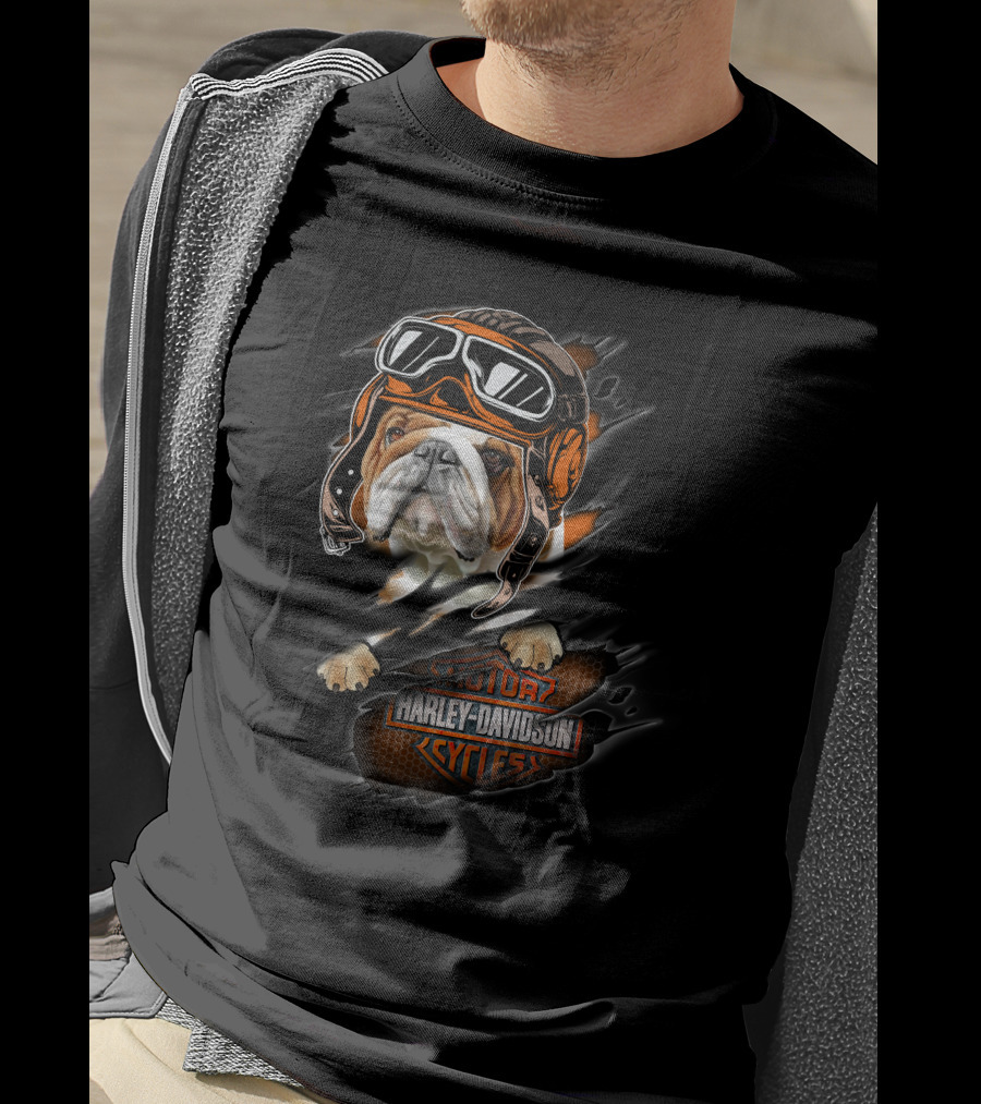 Bulldog With Helmet And Goggles Harley Davidson Cycles T-Shirt