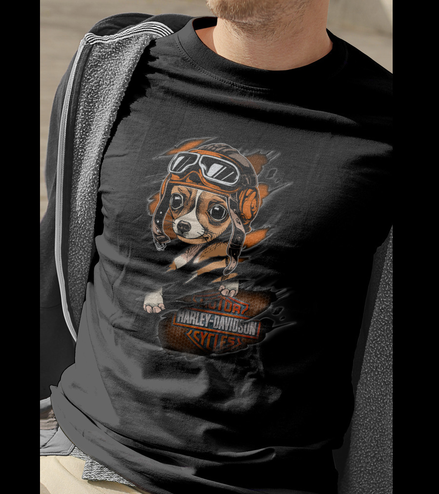 Chihuahua In Leather Helmet Harley Davidson Motorcycles Theme T-Shirt