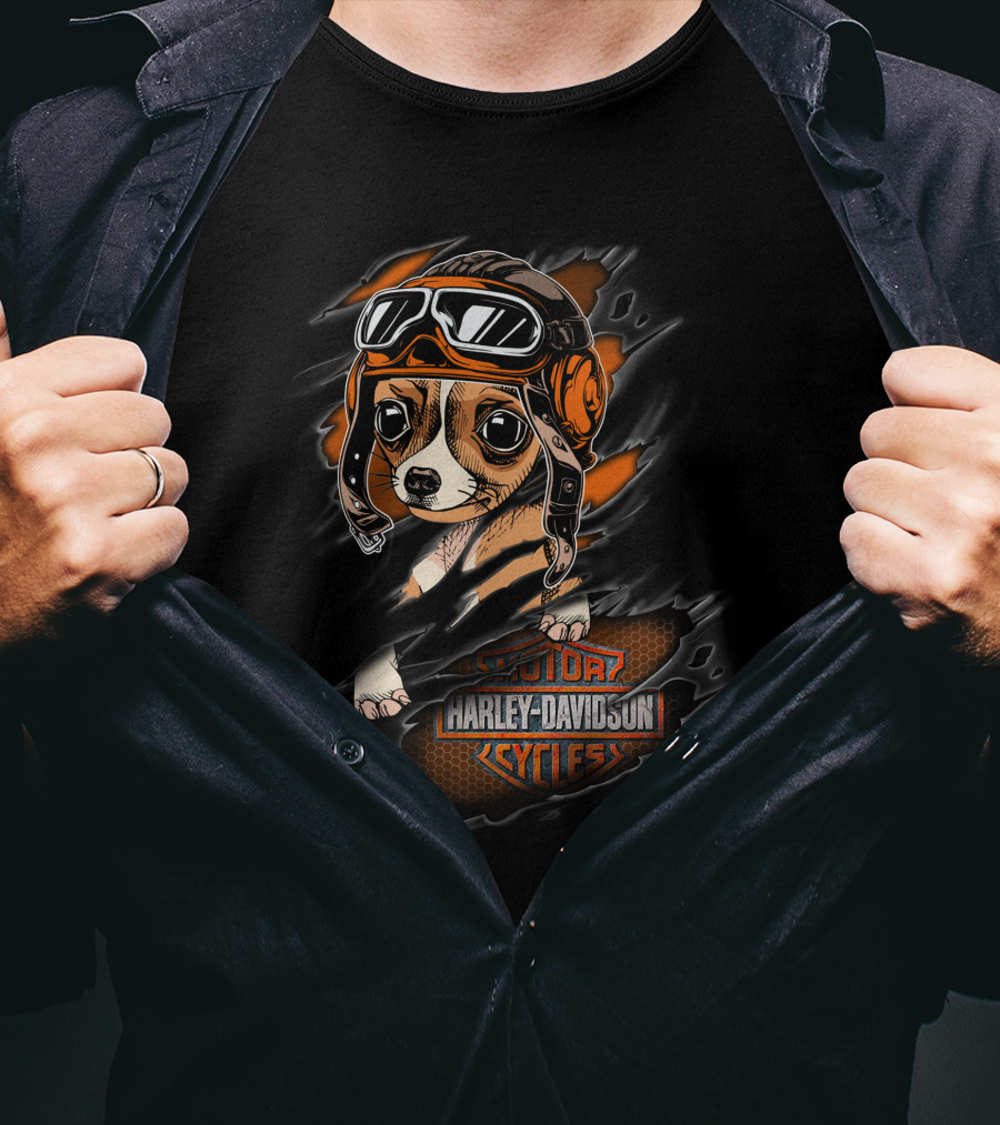 Chihuahua In Leather Helmet Harley Davidson Motorcycles Theme T-Shirt