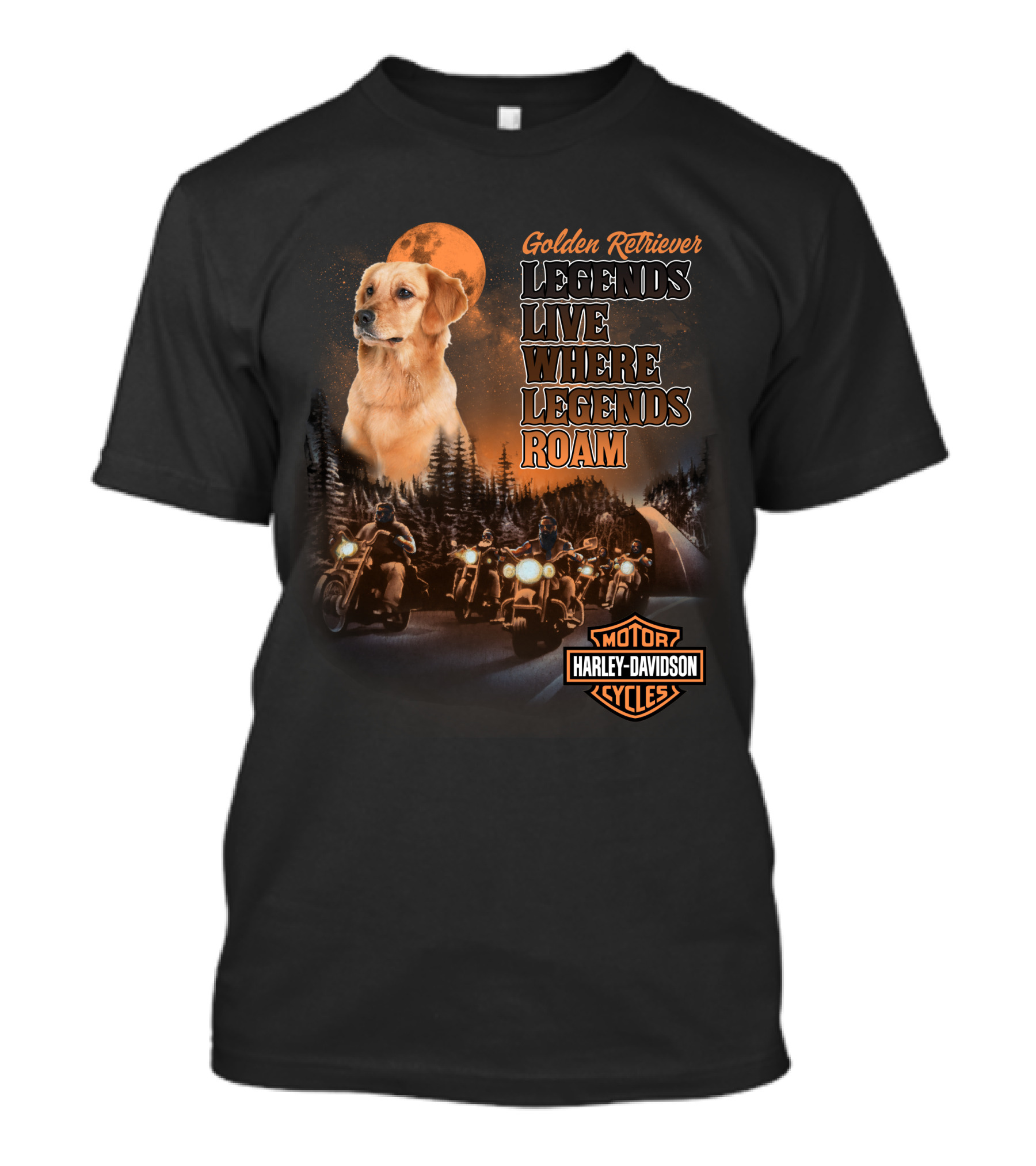 Golden Retriever Legends Live Where Legends Roam Harley Davidson Cycles T-Shirt
