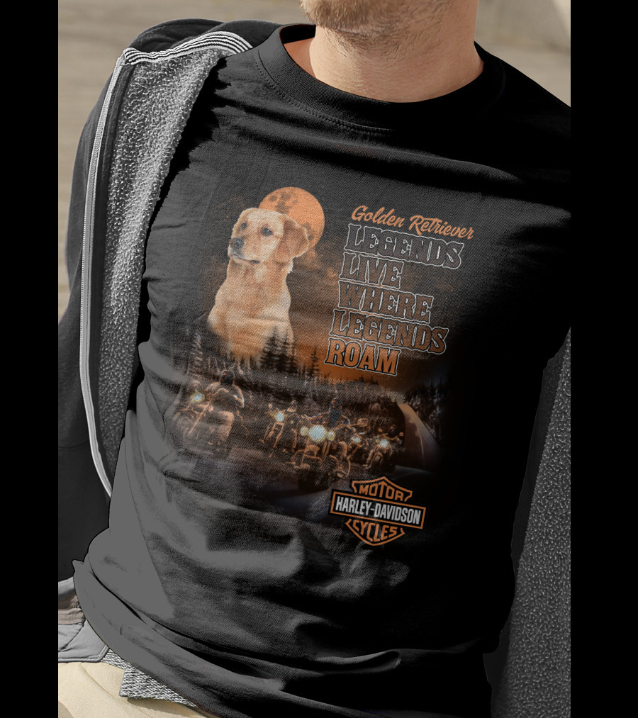 Golden Retriever Legends Live Where Legends Roam Harley Davidson Cycles T-Shirt