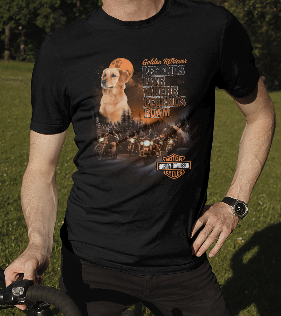 Golden Retriever Legends Live Where Legends Roam Harley Davidson Cycles T-Shirt