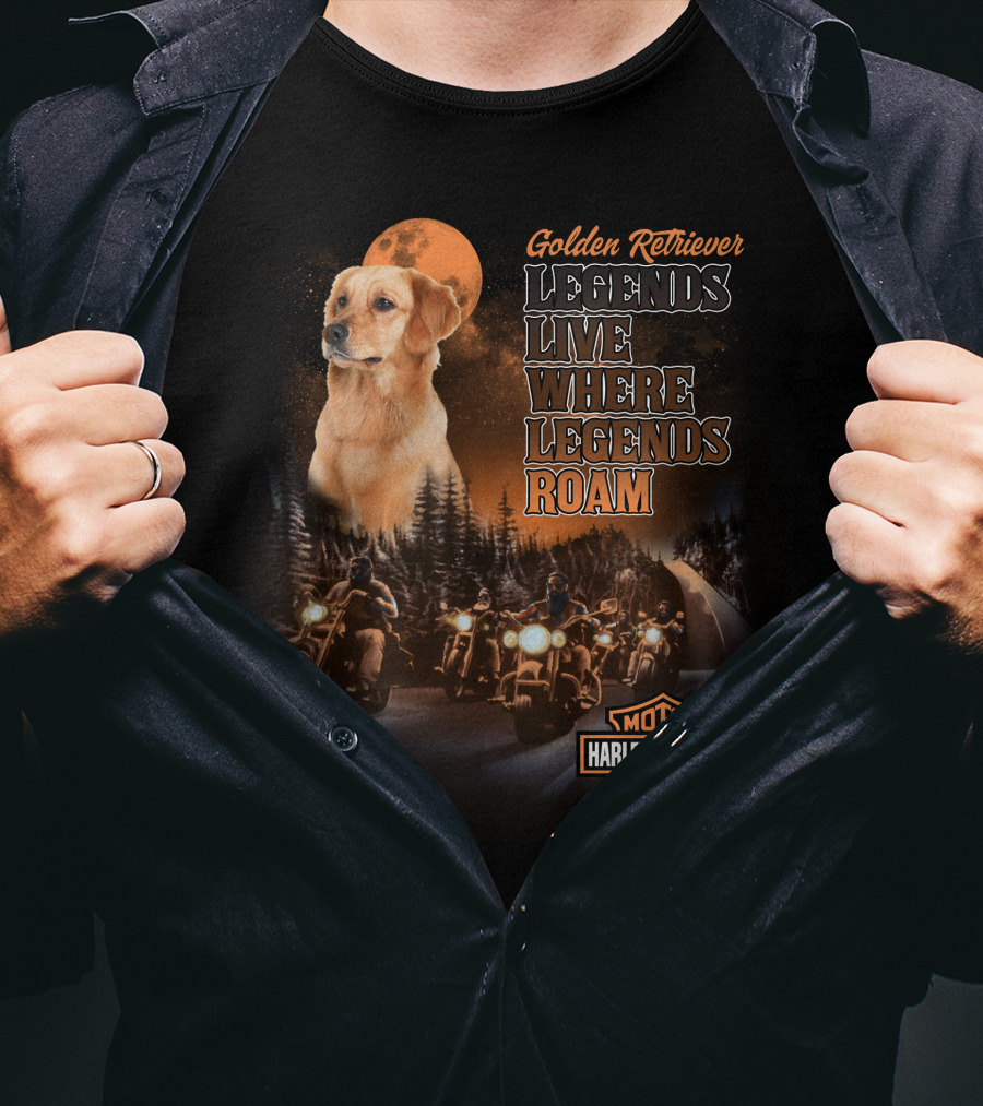 Golden Retriever Legends Live Where Legends Roam Harley Davidson Cycles T-Shirt