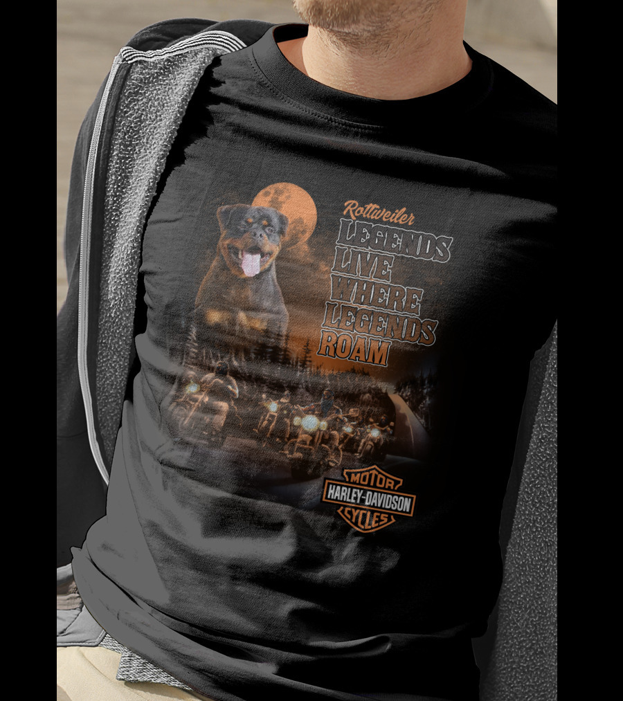 Rottweiler Legends Live Where Legends Roam Harley Davidson Cycles T-Shirt