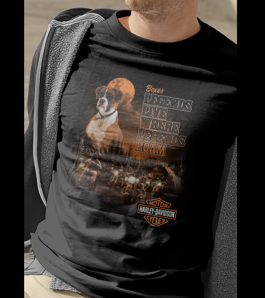 Boxer Harley Davidson Legends Live Where Legends Roam T-Shirt