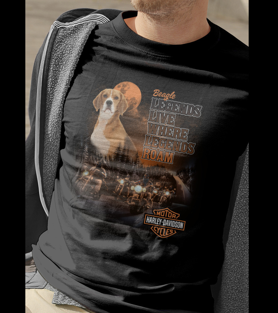 Beagle Legends Live Where Legends Roam Harley Davidson Cycles Moonlit Night T-Shirt