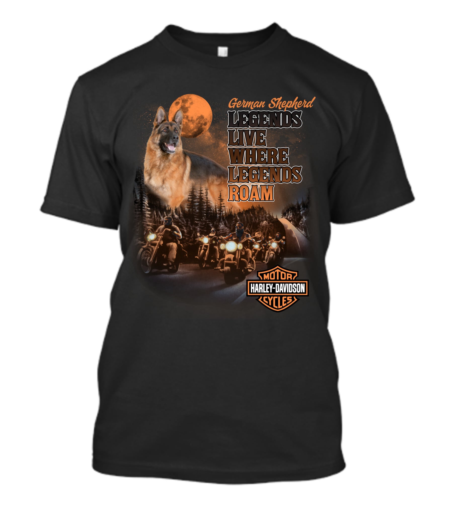 German Shepherd Harley Davidson Legends Live Where Legends Roam T-Shirt