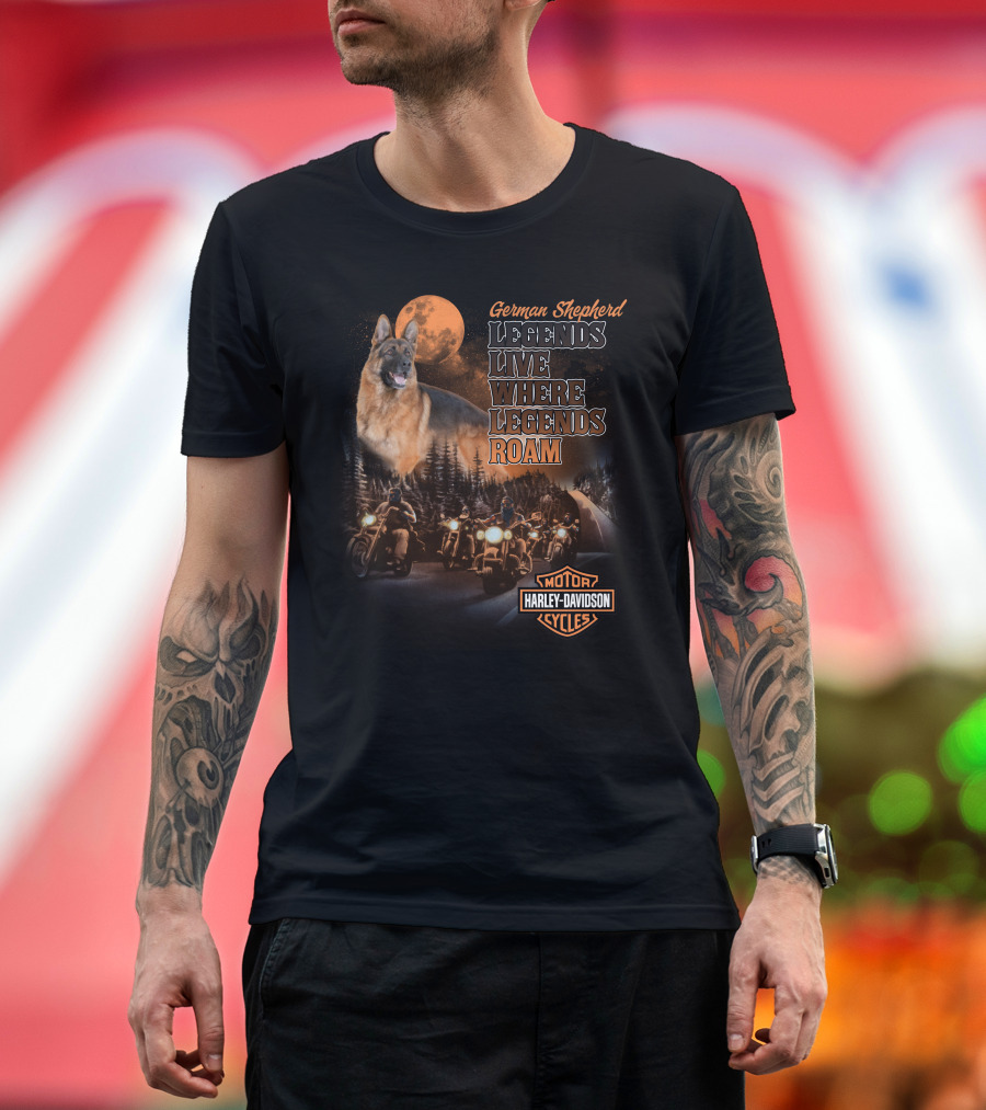German Shepherd Harley Davidson Legends Live Where Legends Roam T-Shirt
