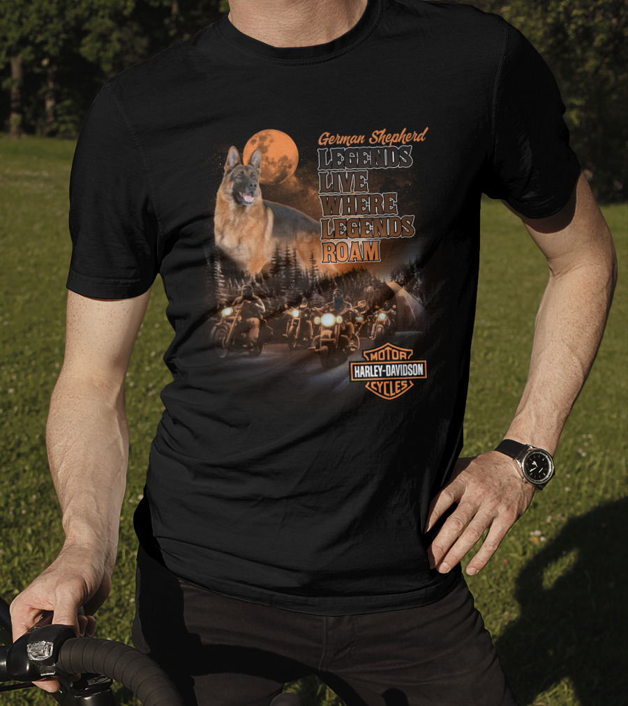 German Shepherd Harley Davidson Legends Live Where Legends Roam T-Shirt