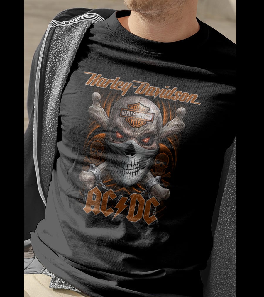 Harley Davidson Ac/Dc Skull And Crossbones Motocycles T-Shirt