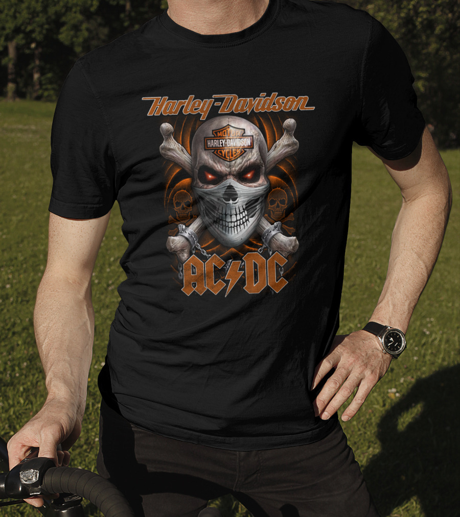 Harley Davidson Ac/Dc Skull And Crossbones Motocycles T-Shirt