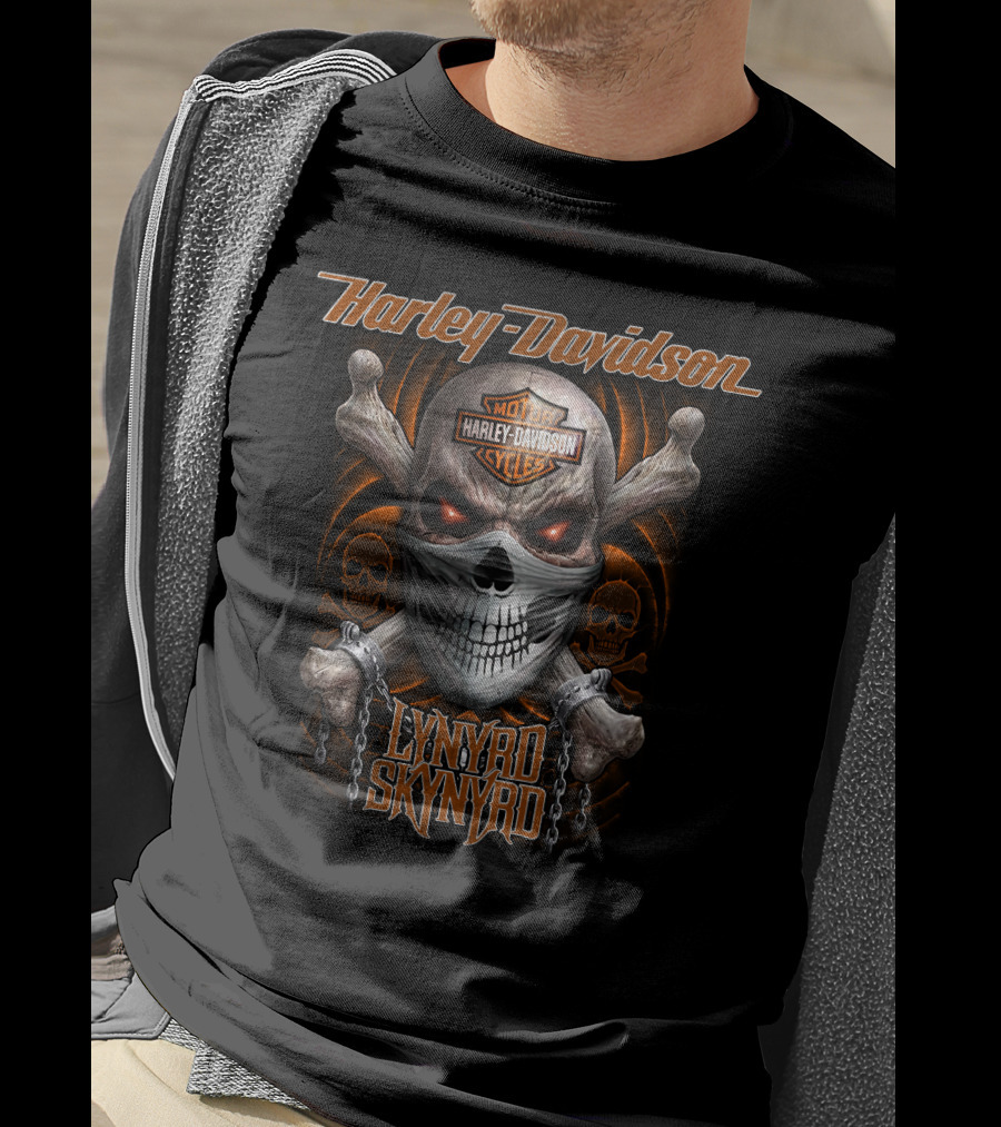 Harley Davidson Motor Cycles Lynyrd Skynyrd Skull T-Shirt