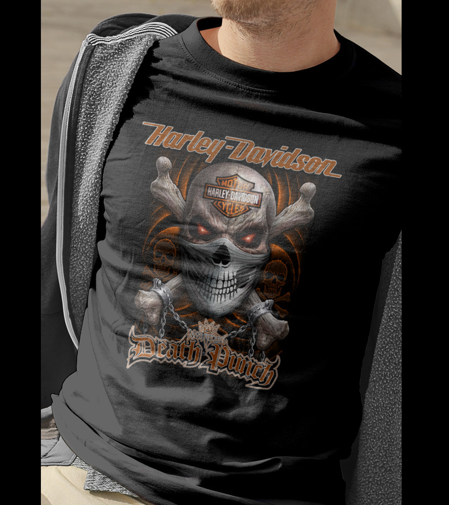 Harley Davidson Five Finger Death Punch Skull With Motor Cycles T-Shirt