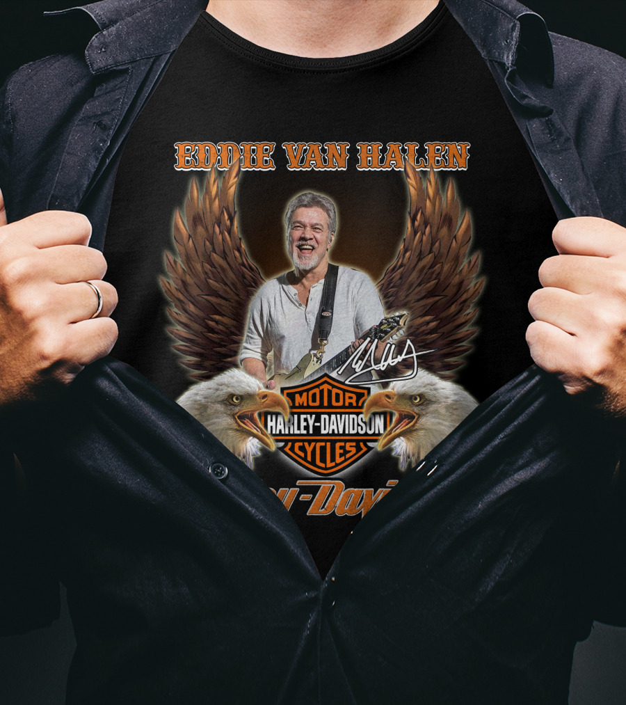 Eddie Van Halen Harley Davidson Motorcycles Eagles Wings T-Shirt