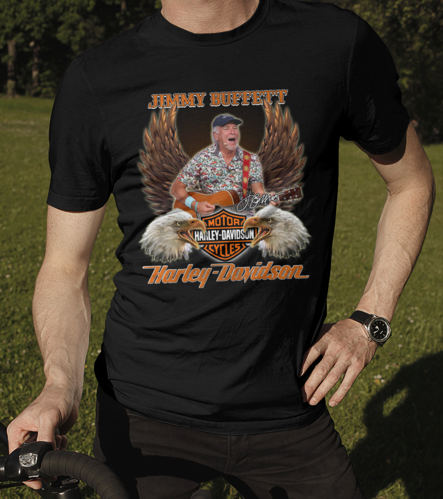 Jimmy Buffett Harley Davidson Motorcycles Signature Bald Eagles T-Shirt