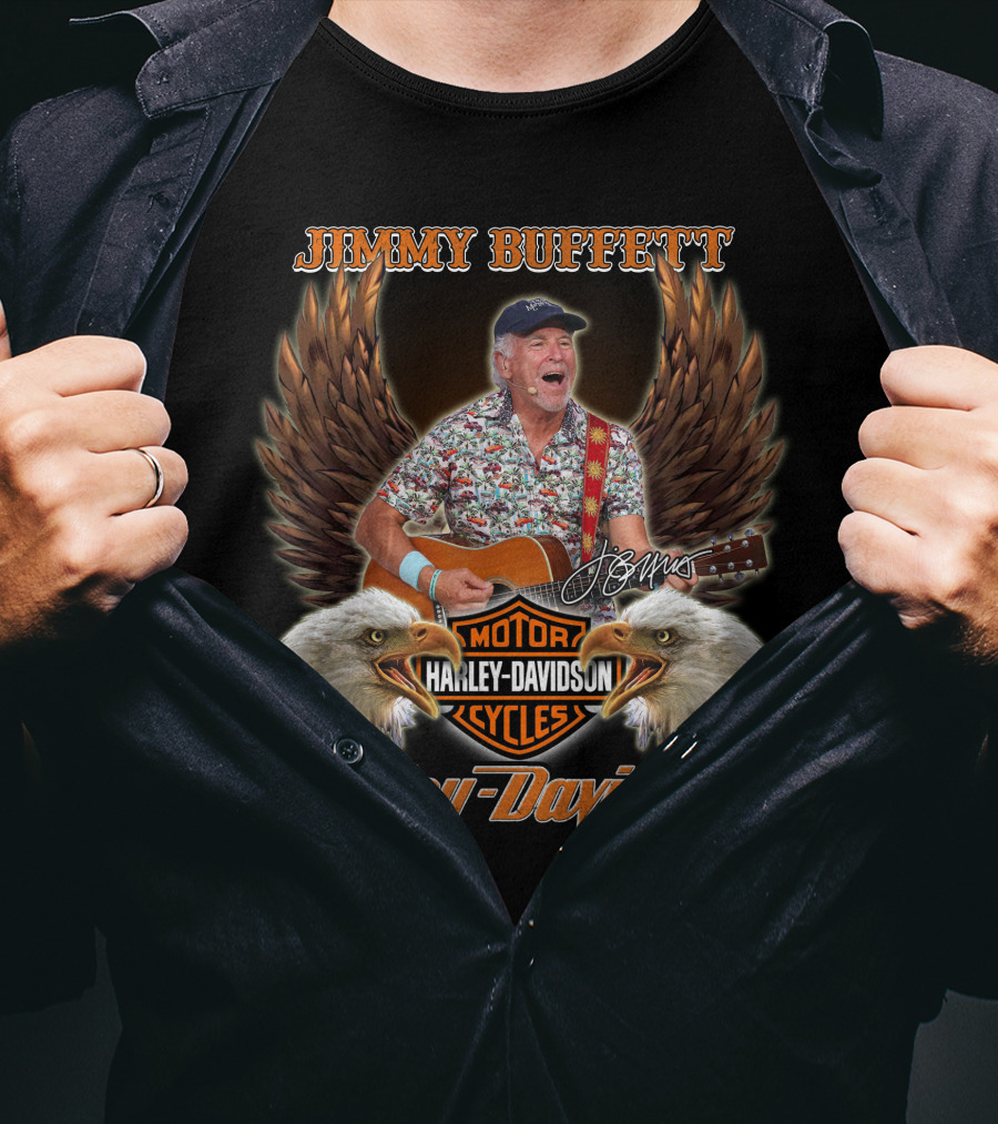Jimmy Buffett Harley Davidson Motorcycles Signature Bald Eagles T-Shirt