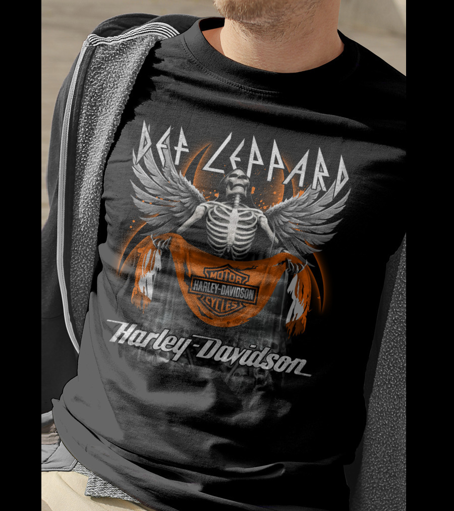 Def Leppard Harley Davidson Motorcycles Skeleton Wings T-Shirt