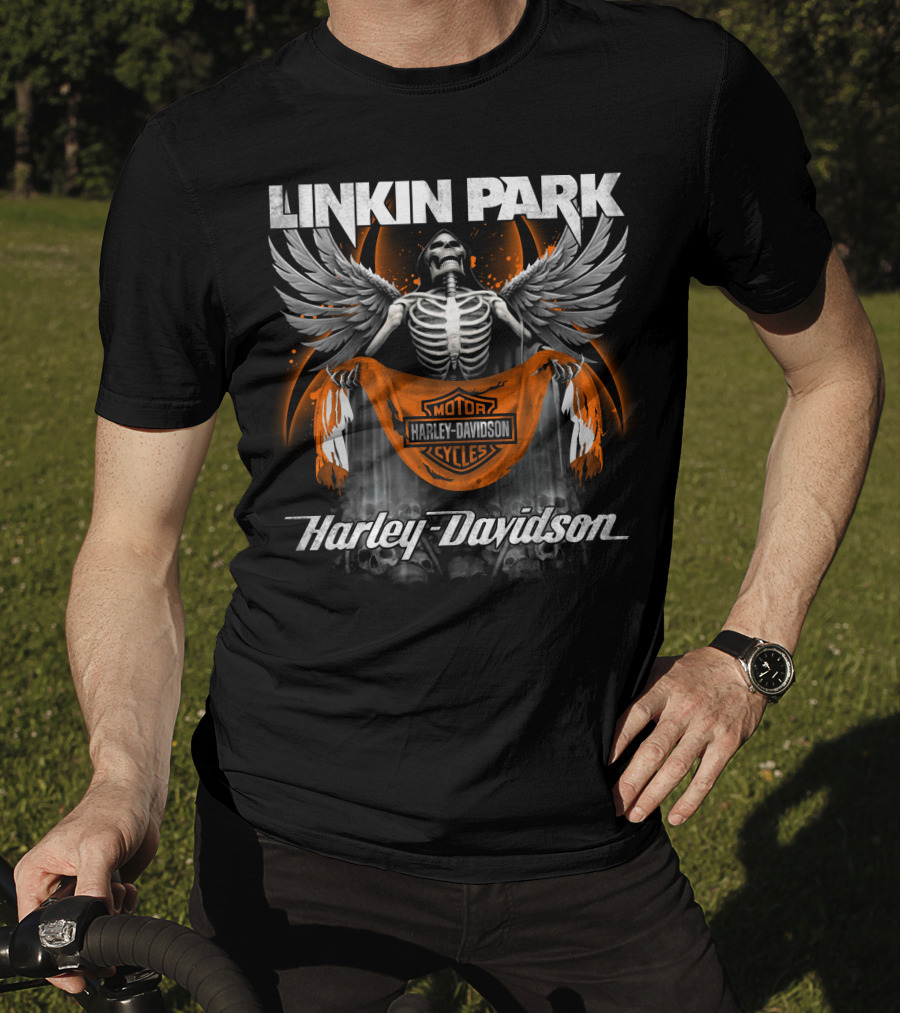 Linkin Park Harley Davidson Motorcycles Skeleton Wings T-Shirt