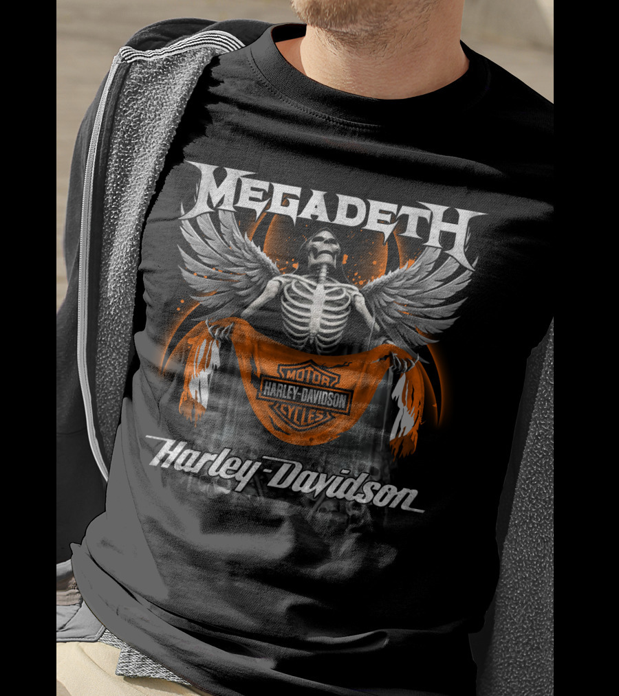 Megadeth Harley Davidson Motorcycles Skeleton Wings T-Shirt