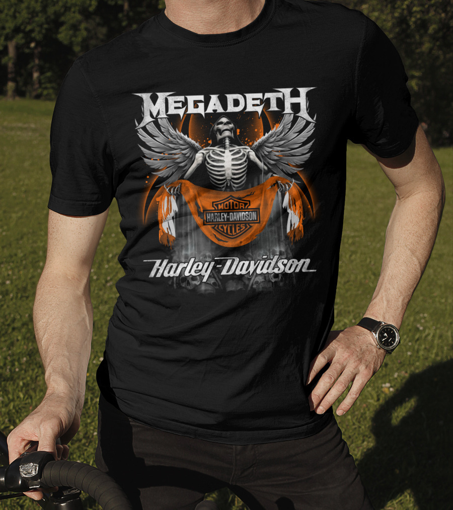 Megadeth Harley Davidson Motorcycles Skeleton Wings T-Shirt